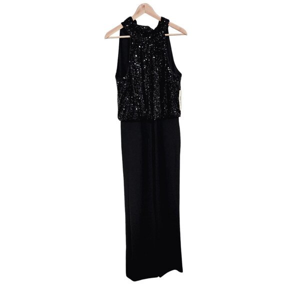 Eliza J Womens Sequined Halter Jumpsuit Black Polyester Size 12‎ - Picture 2 of 14